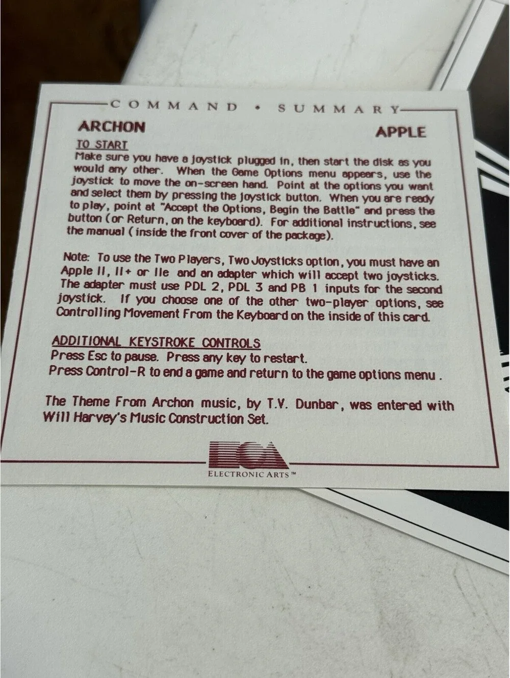 Archon by Electronic Arts for Apple II,IIe,IIc,IIgs, Looks Good W/ Manual